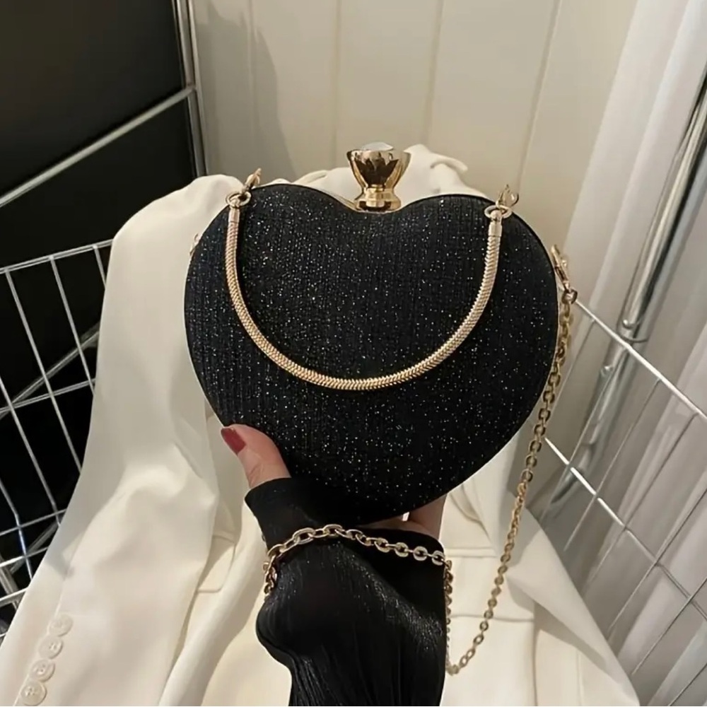 NEW Elegant Black Heart-Shaped Evening Bag